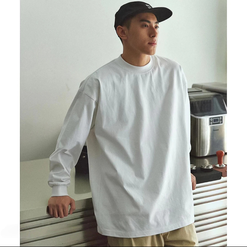 White 300g heavyweight long-sleeve base shirt, pure cotton T-shirt for men, autumn American-style round-neck, loose-fitting solid color top White 300g heavyweight long-sleeve base shirt, pure cotton T-shirt for men, autumn American-style round-neck, loose-fitting solid color top