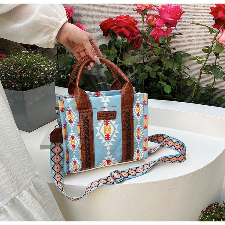 Bolsa de hombro de mujer transfronteriza, nuevo bolso de mano de algodón retro europeo y americano, impresión bohemia de mujer