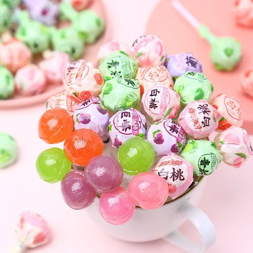 Supermarket-style fruit-flavored lollipop with multiple flavors, retro small snack New Year candy, wedding happy candy, bulk.