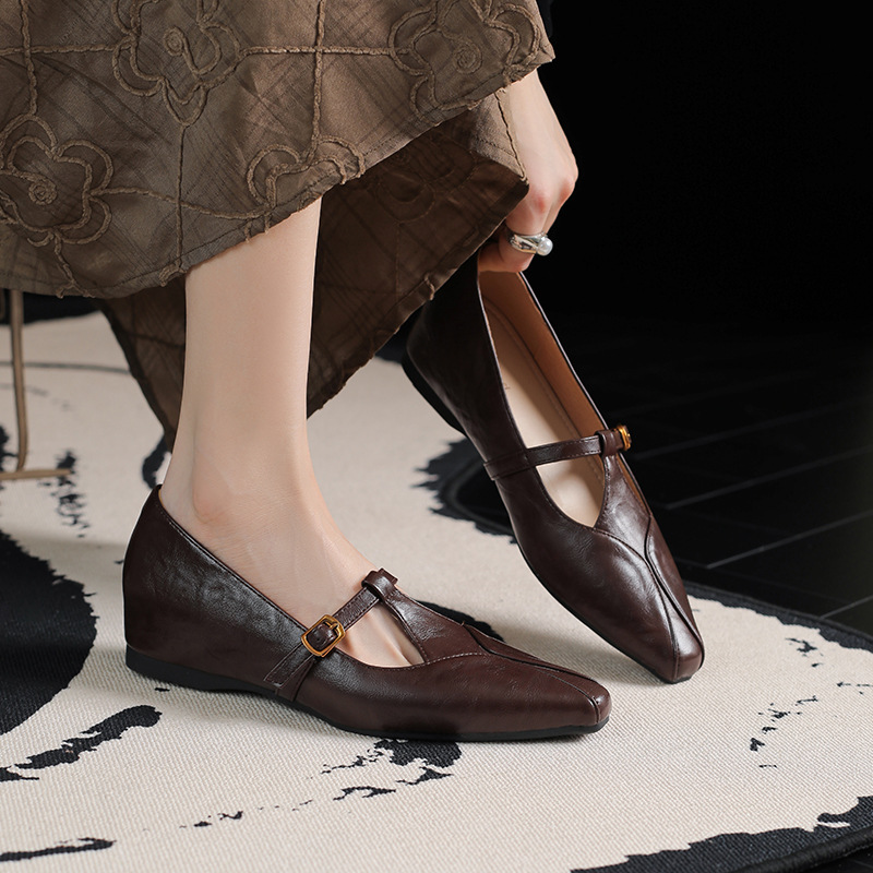 Retro demi-season exclusive fashionable Mary Jane shoes square toe…