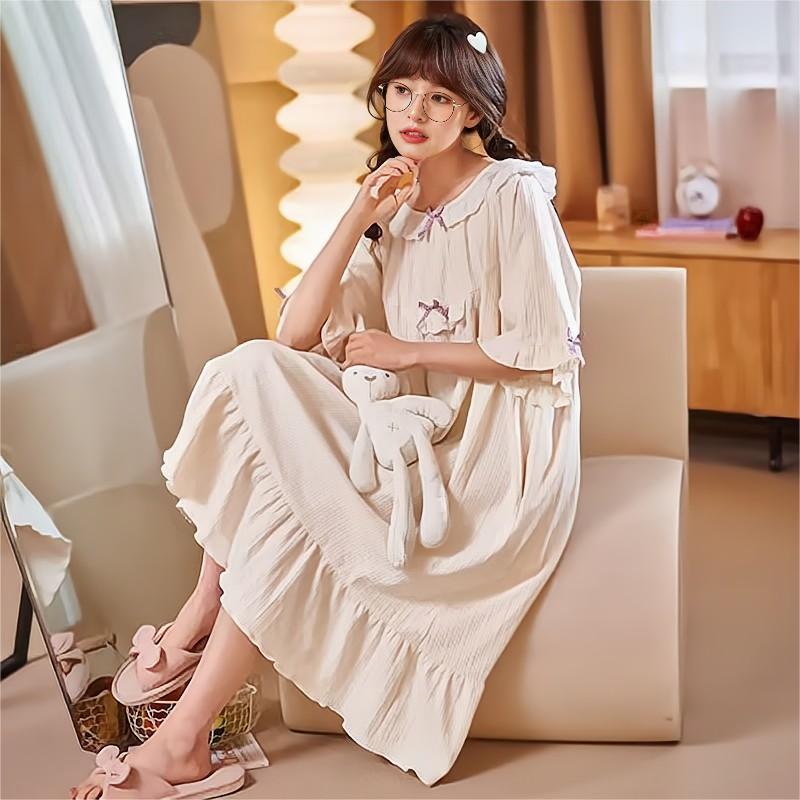 Pajamas Women's Spring and Summer Short-sleeved Nightgown Thin Cute Sweet College Style Korean Ins Outwear Home Clothes Wholesale Pajamas Women's Spring and Summer Short-sleeved Nightgown Thin Cute Sweet College Style Korean Ins Outwear Home Clothes Wholesale