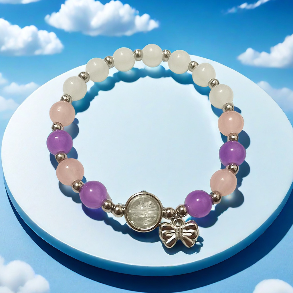 G10 화이트 핑크 퍼플 펄 보우 팔찌