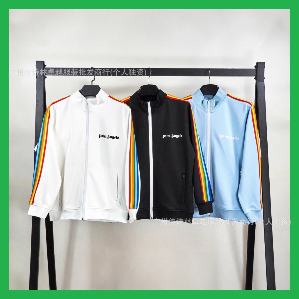 Pa Palm Angel Striped Zipper Jacket Men/Women Retro Casual Sports Jacket Trendy Brand Set