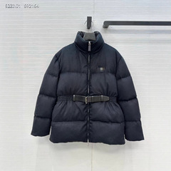 2025秋冬新款 时髦帅气 叠搭保暖 立领皮带束腰毛呢羽绒服外套