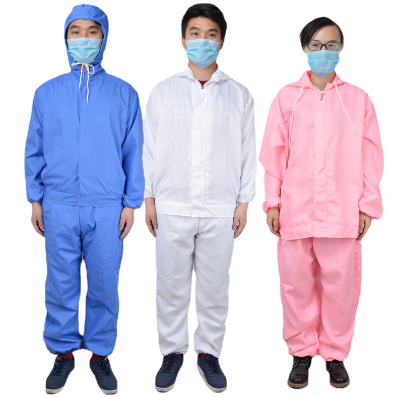 连帽食品厂工作服蓝粉白色食品卫生服装棉布分体防尘防护服工作服