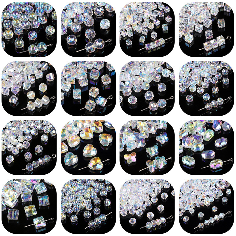 glass crystal beads glossy flat beads square beads peach beads diy handmade beaded bracelet jewelry material accessories loose beads