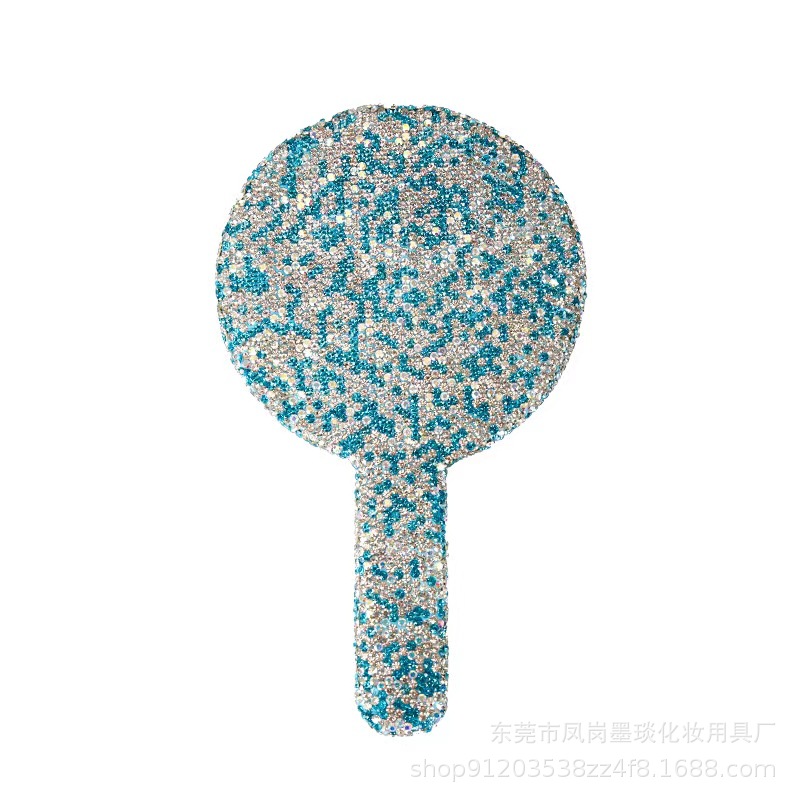 Los fabricantes suministran espejos de mano con diamantes Espejos de maquillaje de moda ABS Pegatinas de arcilla de belleza Espejo con mango de diamantes Suministro de Amazon