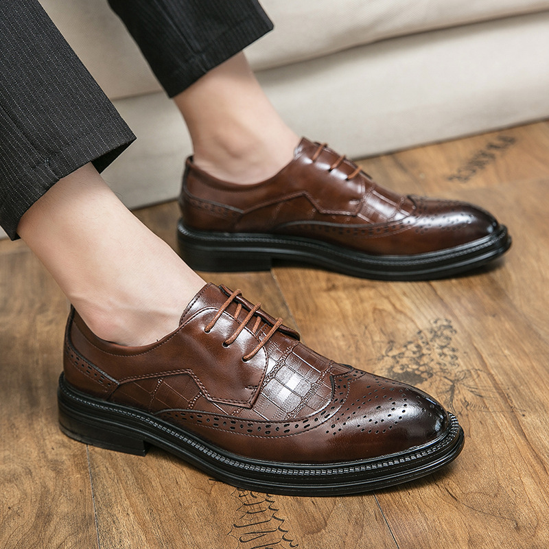 Cross-Border Large Size Men's Leather Shoes 2025 Spring & Fall British Business Formal Leather Shoes 37-46 Size Men's Wedding Groom's Shoes