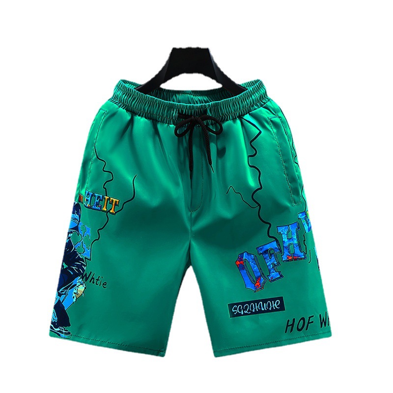 Summer Ice Herren bedruckte Shorts, schnell trocknende Hose, modische Freizeit-Caprihose, Netzrot, Strandmode_voghion.com