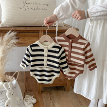 韩版婴儿衣服秋季男女宝宝条纹百搭针织套装男女童毛衣洋气两件套
