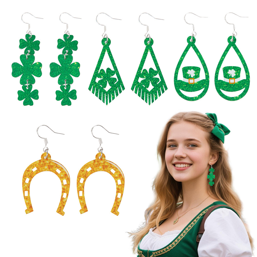 Día de San Patricio pendientes de tetrahedra gorra acrílico pendientes de orejas irlandeses adornos de regalo