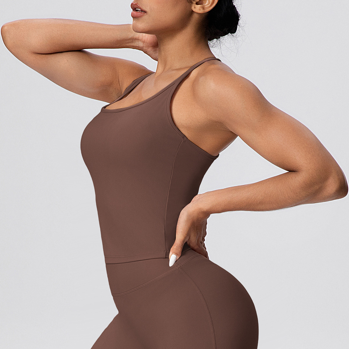 Europa y América transfronterizos color sólido ajustado alto elástico I-shape belleza de espalda ropa interior deportiva para correr fitness ropa de yoga sostén superior mujer