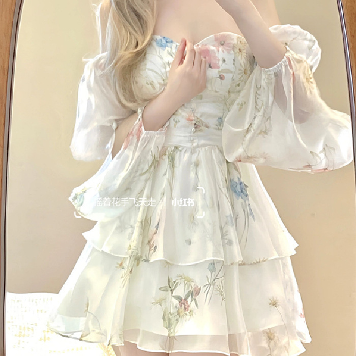 [Chiffon Fabric + Lining] Dress with Lazy Style and Atmospheric Waist A-Line Skirt in Spring and Autum