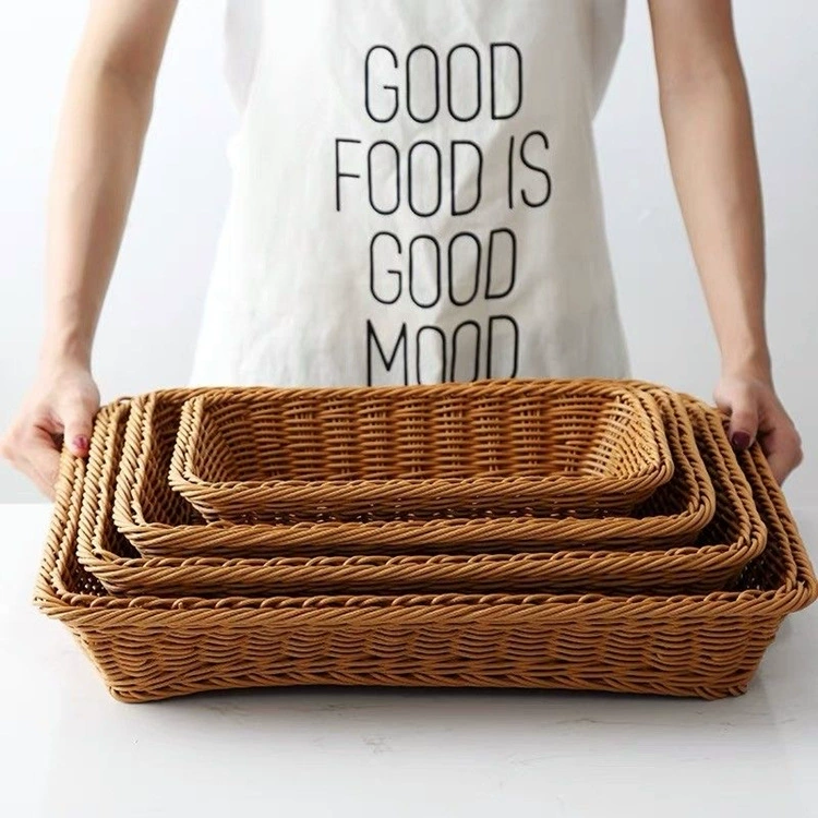 Imitation Rattan Rectangular Storage Basket, Multi-Size 30×20–60×40 cm, Cake & Fruit Tray