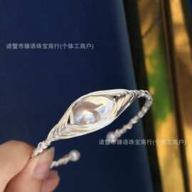 缠绕工艺天然淡水珍珠巴洛克手镯设计感14k注金丝线缠绕