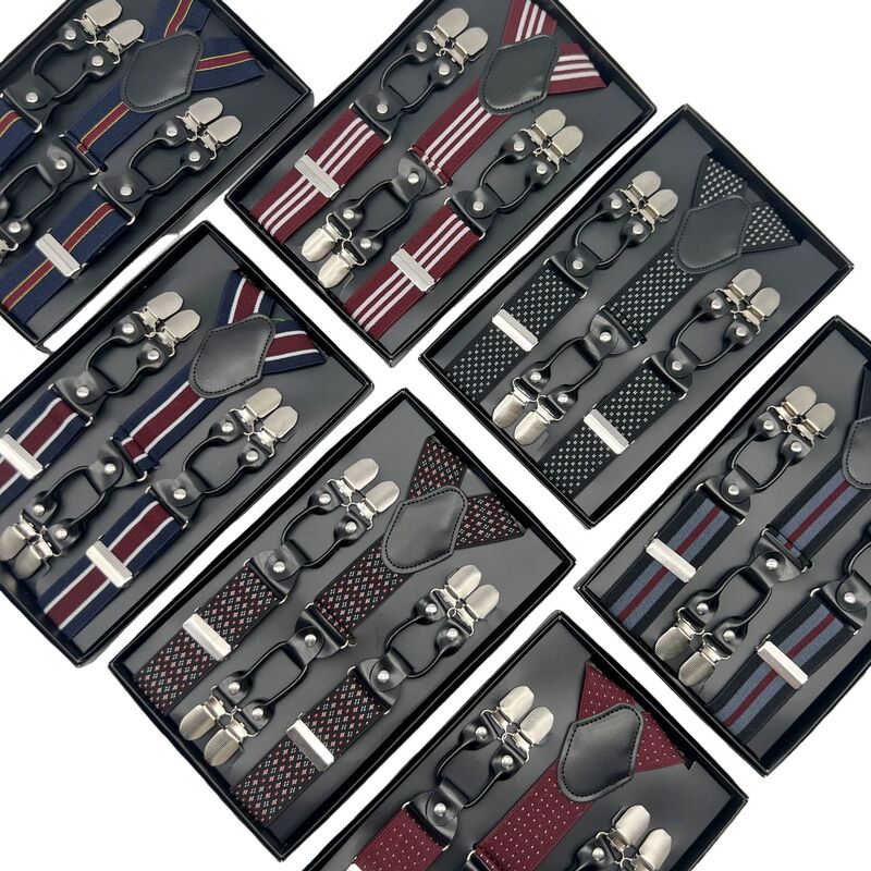 Cross-Border Supply 3.5cm 6-Clip Men's Suspenders Gentleman Boxed Suspenders Suspenders Clip Ready-Made Suit Suspenders Cross-Border Supply 3.5cm 6-Clip Men's Suspenders Gentleman Boxed Suspenders Suspenders Clip Ready-Made Suit Suspenders