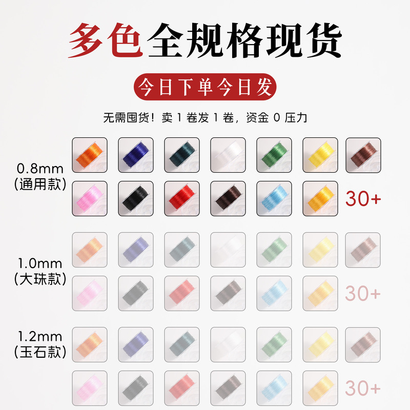 0.8mm扁丝弹力线氨纶diy手工手链皮筋耐磨松紧线彩色串珠100米线|undefined