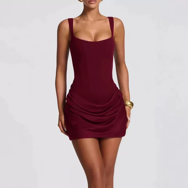 Amazon's 2026 New Women's Clothing French-Style Sexy Square-Neck Sleeveless Bodycon Dress with Tie Waist Short Dress