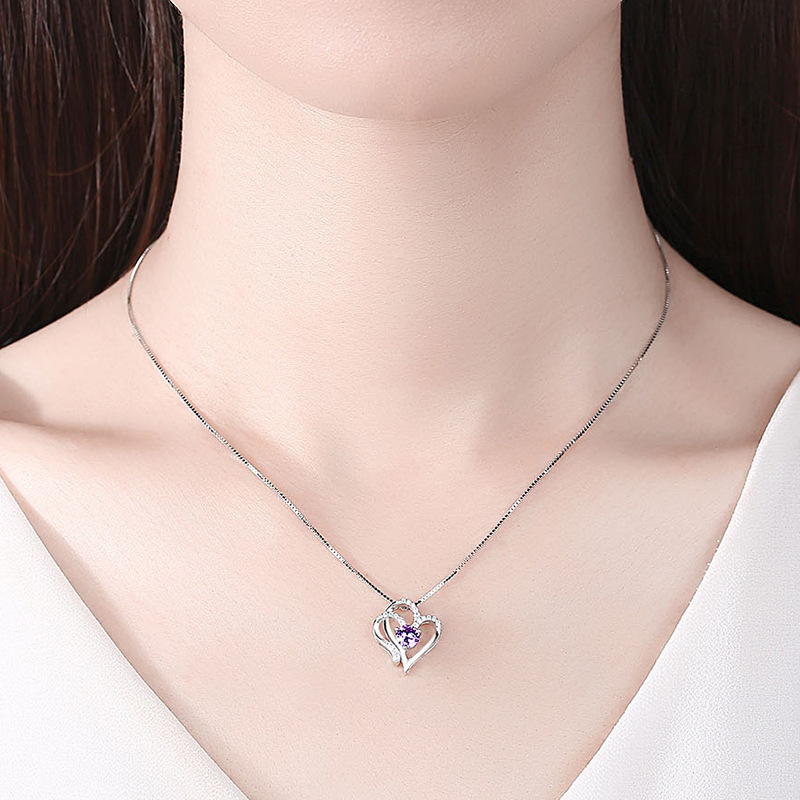 Silver Double Heart Necklace Elegant Love Pendant For Women_voghion.com