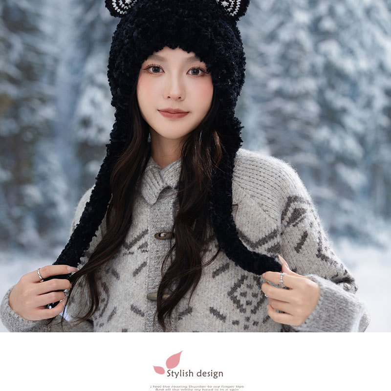 Cappello a rana in peluche da donna con paraorecchie invernali_voghion.com