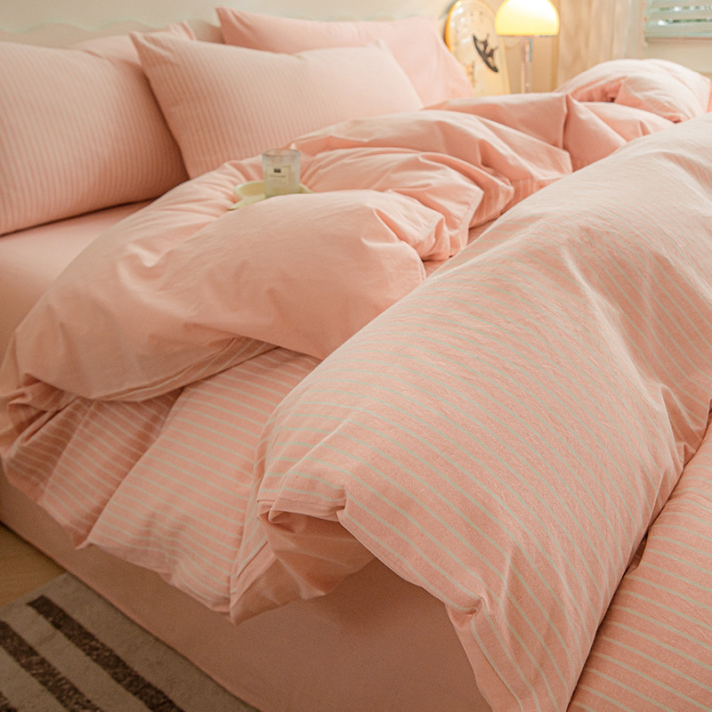 Algodón simple, algodón lavado con agua, cuatro piezas, 100 sábanas de algodón, dormitorios de estudiantes, tres piezas de cama