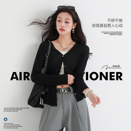 v领天丝面膜针织开衫长袖空调衫可机洗打底衫新款薄毛衣外套女