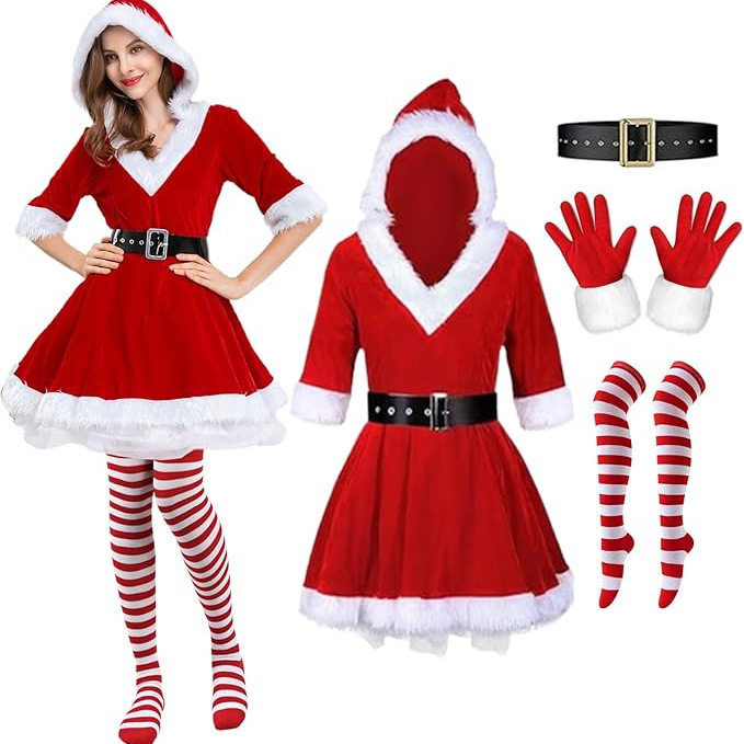 Christmas Adult Women's Dress Sexy Bunny Girl Holiday Party Costume Mrs. Claus Performance Outfit Christmas Adult Women's Dress Sexy Bunny Girl Holiday Party Costume Mrs. Claus Performance Outfit