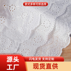 白い純綿の綿布の透かし彫りの刺繍レースのスカートのカーテンの刺繍レースの服装の補助材料の現物のロット