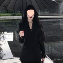 蕾丝西服套装黑色长袖西装外套女秋季新款气质微喇叭休闲裤两件套