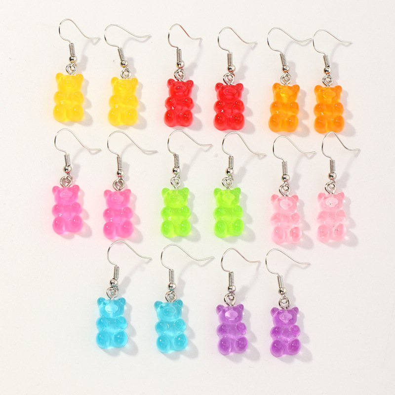 Fashion Cute Candy Color Cartoon Bear Girls' Earrings 8 Pairs Set display picture 3