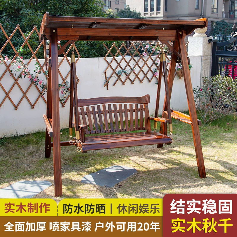 Антикоррозийная деревянная качель под открытым небом массивная древесина двойное кресло-качалка на открытом воздухе Терраса садовая вилла качели на открытом воздухе