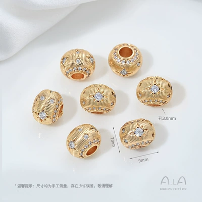 Zərgərlik ara hissələri Color-Preserving Zircon-Inlaid Large-Hole Round Beads - z452-3-b-style-14k-gold-bag-1-piece
