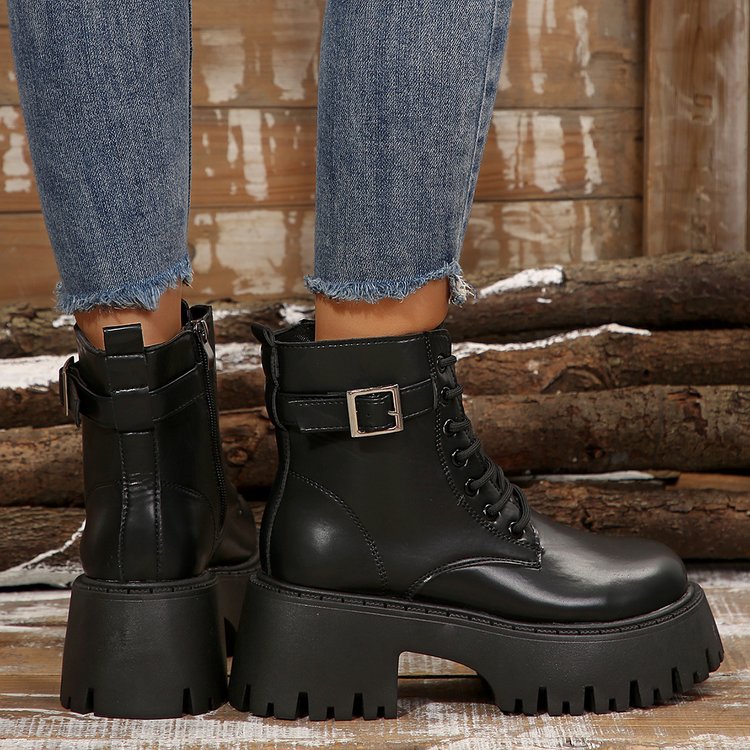 Big yards thick bottom casual short boots female new increased height England biker short boots boots_voghion.com