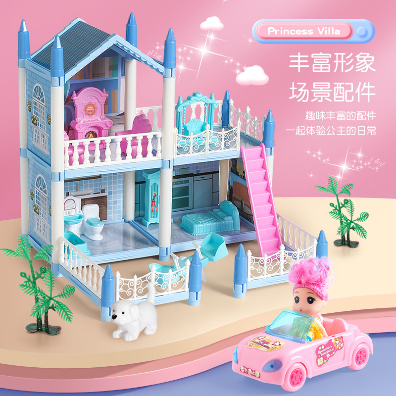 Los niños juegan a las casitas de muñecas de juguete Casa de ensueño Villa Castillo traje chica simulación DIY montado regalo de cumpleaños