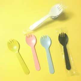 一次性叉勺一体塑料勺加厚彩色蛋糕甜品勺冰淇淋水果捞叉勺批发