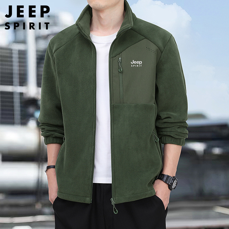 Jeep Casual Autumn and Winter Outdoor Sports Loose Casual Large Size Warm Cardigan Austrian Fleece Long-Sleeved Sweatshirt for Men 6677