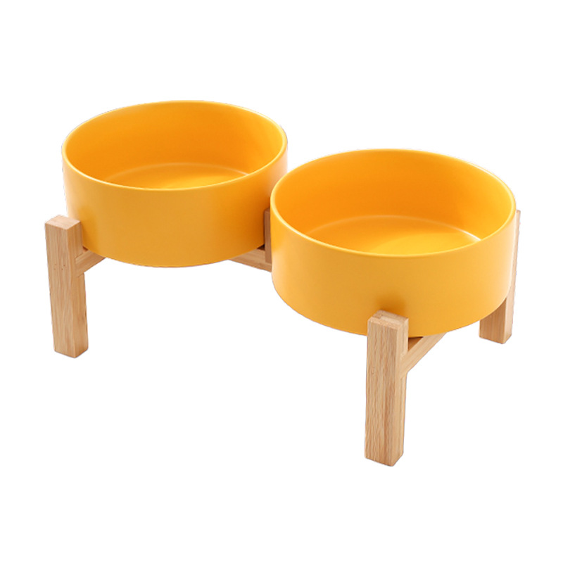 Mascota perro comida tazón gato tazón de cerámica gato tazón aumento de bambú marco protección columna cervical beber tazón anti-golpe