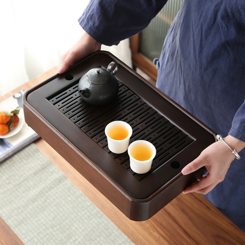 New bamboo water storage household tea tray small walnut color hotel tea set Japanese dry tea tray