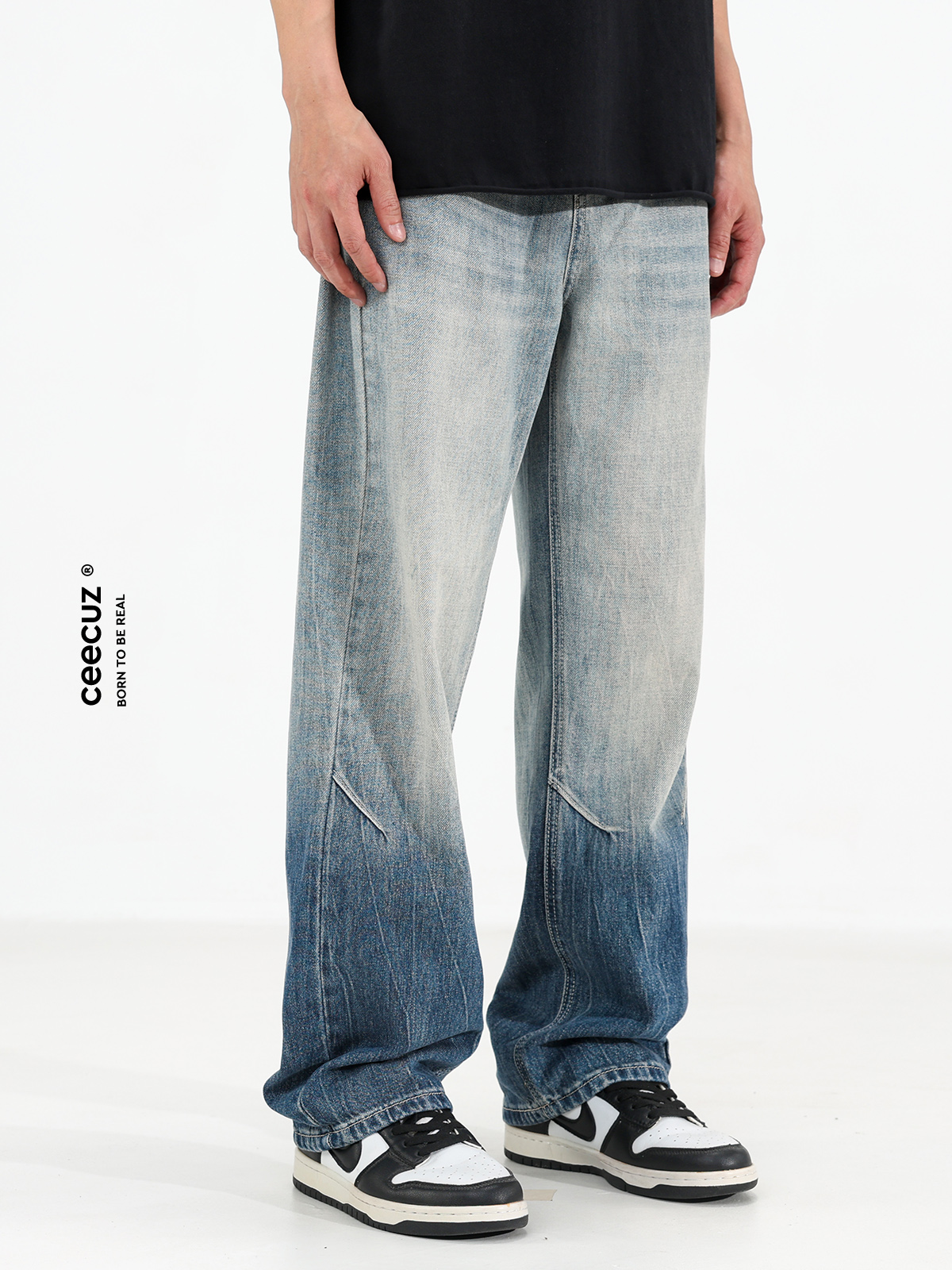 Ceecuz Summer New Lyocell Ice Gradient Thin Jeans Men's Straight Loose Wide-Leg Pants