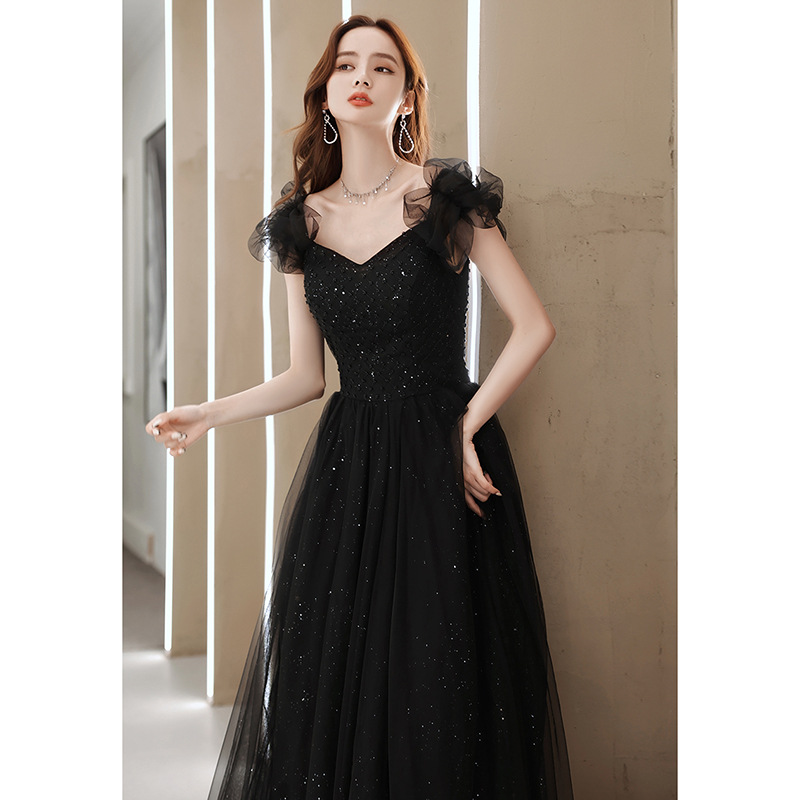 Đầm maxi nữ thắt eo, kiểu halter không tay, phong cách dạ hội Pháp — Màu đen, Màu đỏ rượu