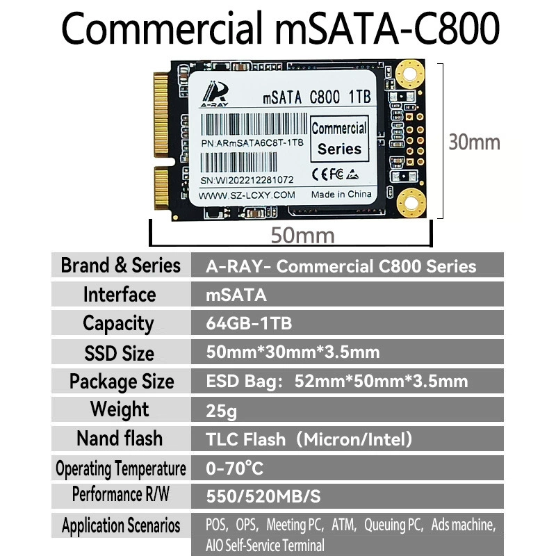Коммерческий SSD A-ray класса 256G SATA3.0 128G MSATA 512GB 1TB