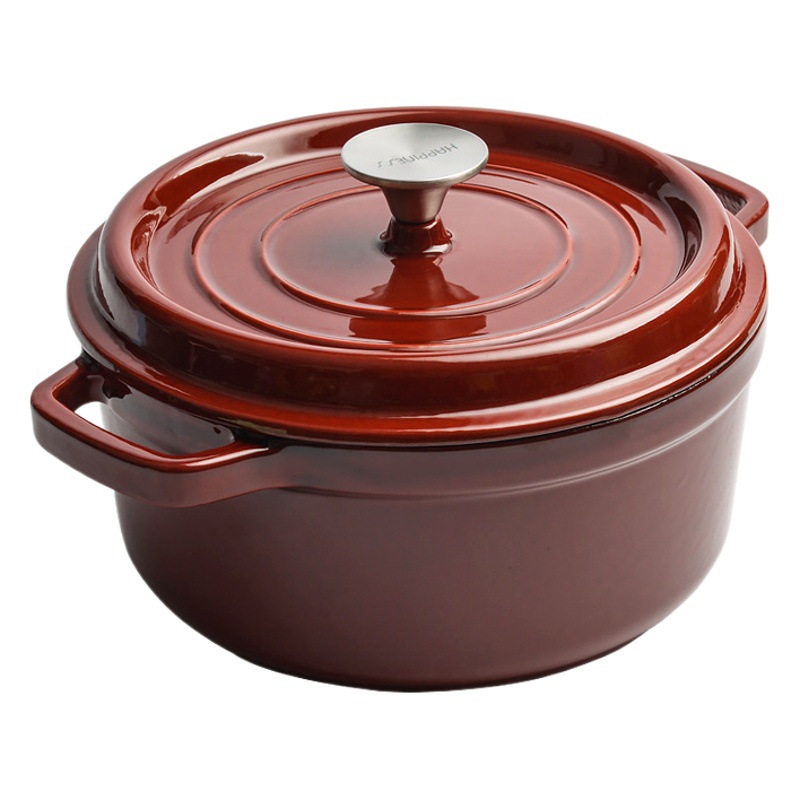 Pequeña felicidad olla de esmalte de hierro fundido olla de estofado olla de cocina de esmalte no recubierto sartén antiadherente Cocina de Inducción Universal
