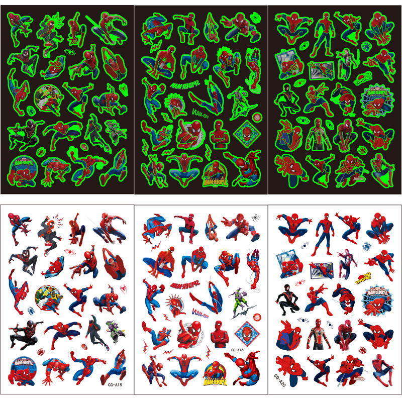 Luminous Spider-Man Disposable Tattoo Sticker Children Tattoo Sticker Birthday Party Tattoo Sticker Water Transfer Sticker