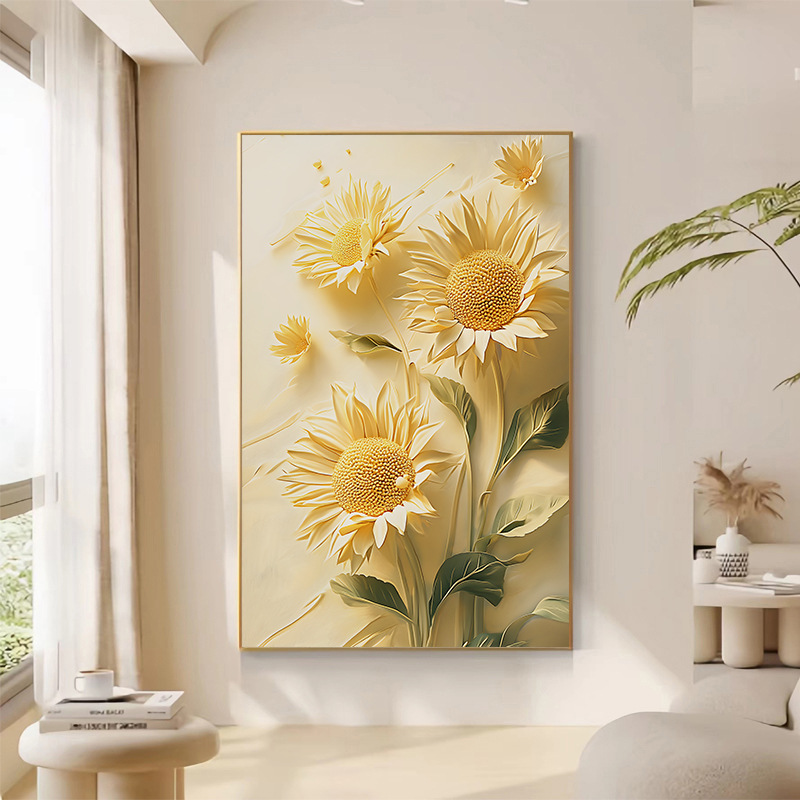 Girasoles de viento crema sala de estar pintura decorativa floral textura sofá fondo pared pintura de piso puerta de entrada mural