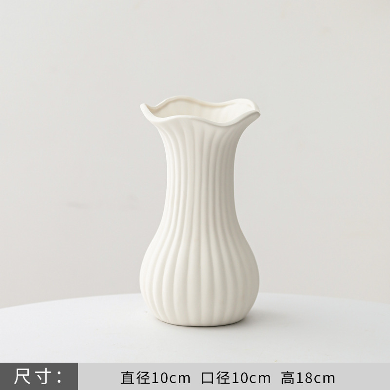 ヨーロッパのバラのフラワーアレンジメント花瓶白シンプルなセラミック花器リビングルームテーブルドライフラワー水耕装飾装飾品|undefined