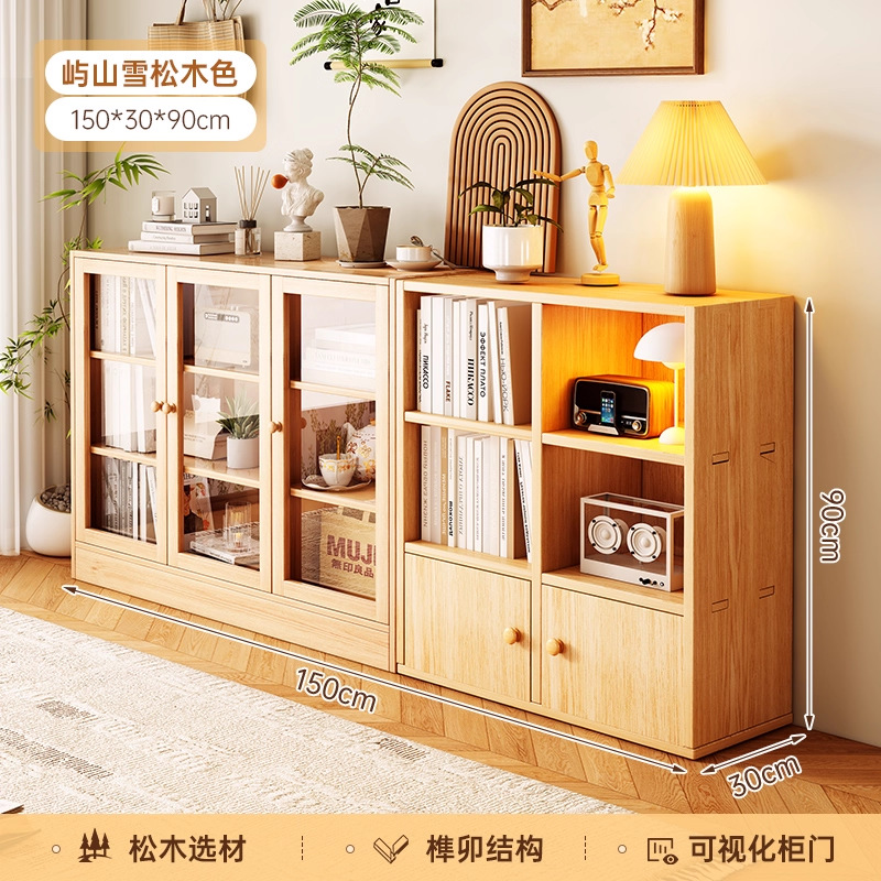 [아크릴 고투명도 3도어 + 2도어 | 장붓구멍과 장부 기술] 150*30*90CM (무도장 소나무)