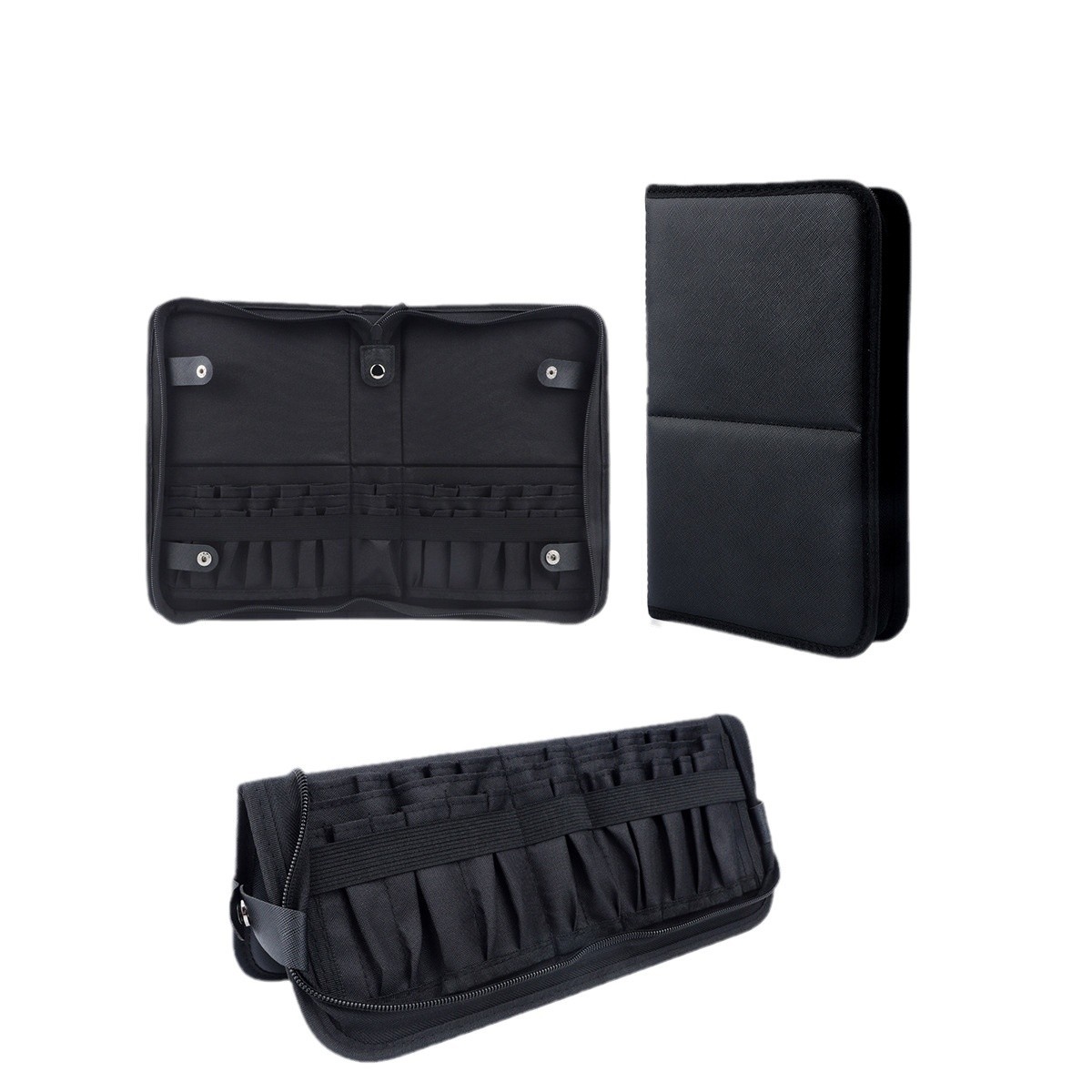 Nuevo bolso de cepillo de maquillaje transfronterizo de 14-40 agujeros bolsa de almacenamiento de gran capacidad bolsa de maquillaje plegable negra grande en stock