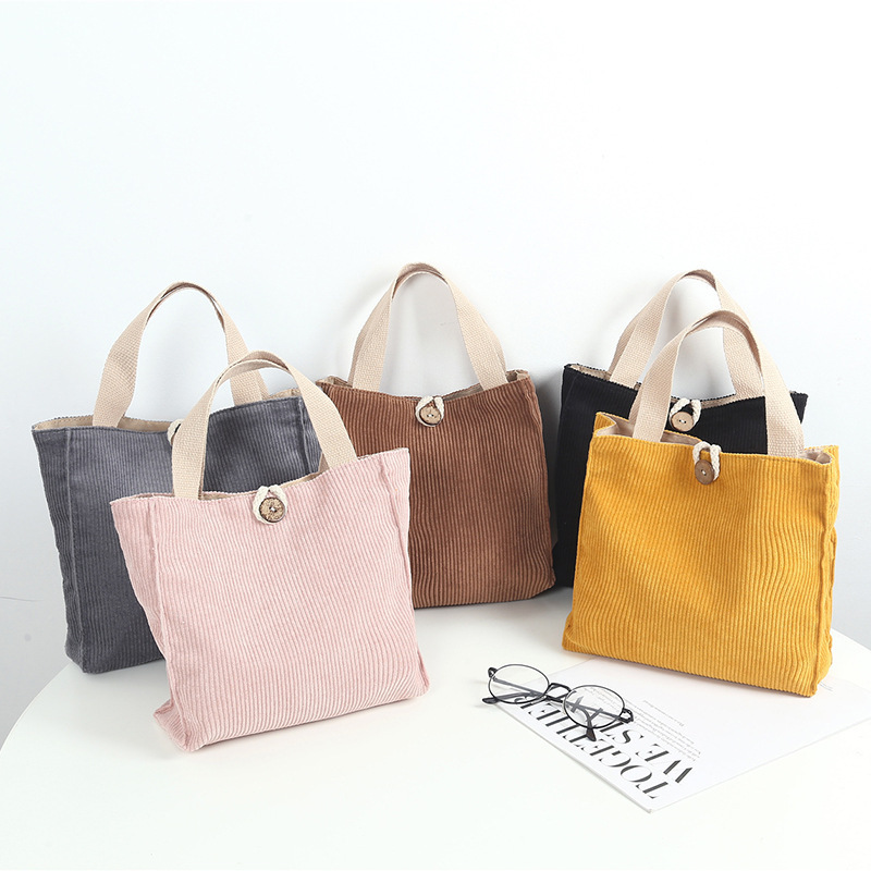 2021 Summer New College Style Colorful Small Bag Hand Carrying Retro Cosmetic Bag Corduroy Lunch Bag