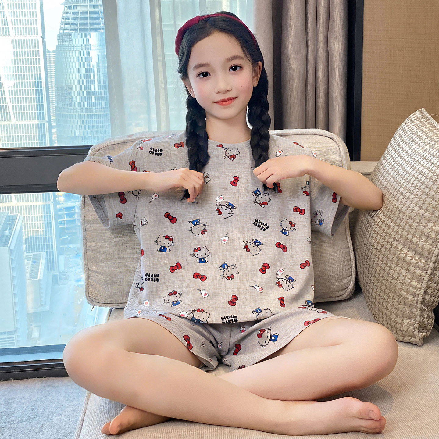 Pijamas de niñas para niños de verano modelo ultra delgado de manga corta 2026 nuevo estilo de verano de ropa de casa para niños mayores