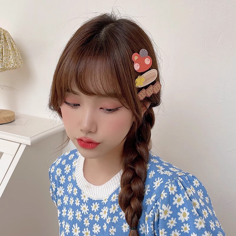 Caricatura encantadora pinza de pelo japonesa mujer lateral roto cabello de una palabra pinza de cabello para niños pequeños pinza de cabello de boca de pato